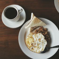 High angle view of breakfast served on table