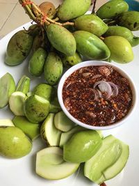 High angle view of fruits in bowl