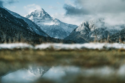 Scenic view of snowcapped mountains against sky