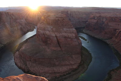 View of rock formations in river