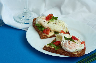 High angle view of breakfast served on table