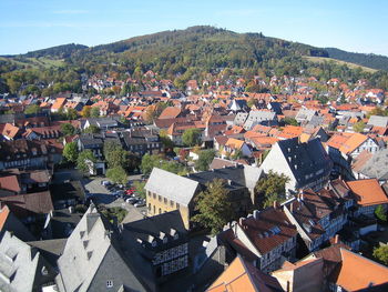 High angle view of townscape against sky