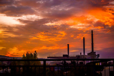 Factory against sky during sunset