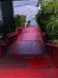People walking on footbridge