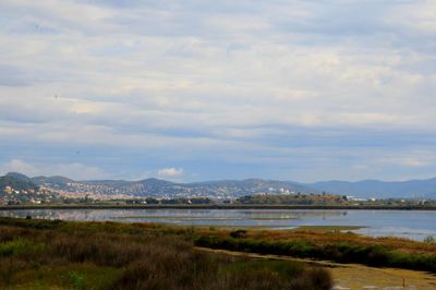 Scenic view of lake against sky