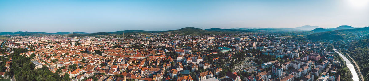 High angle shot of townscape against sky