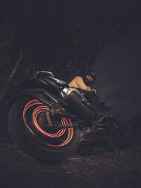 High angle view of man riding motorcycle