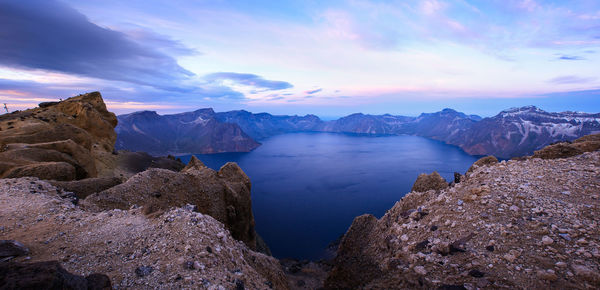 Panoramic view of rocks in mountains against sky