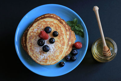 High angle view of breakfast served on table