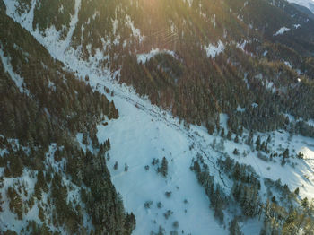 High angle view of snow covered land