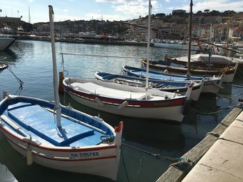 Boats moored in harbor