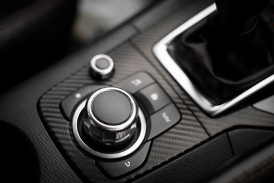 Close-up of control panel in car