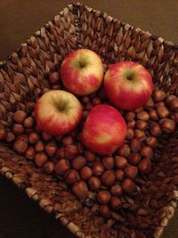 High angle view of apples in basket