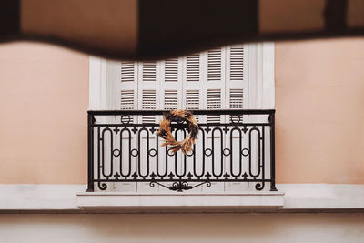 Close-up of a balcony on white wall