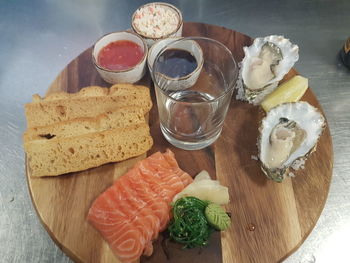 High angle view of food on table