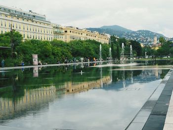 Reflection of buildings in lake