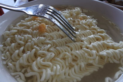 High angle view of noodles in bowl