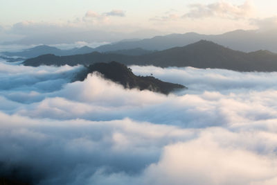 Scenic view of cloudscape mountains against sky