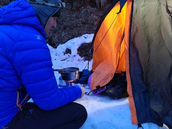 People on snow covered field