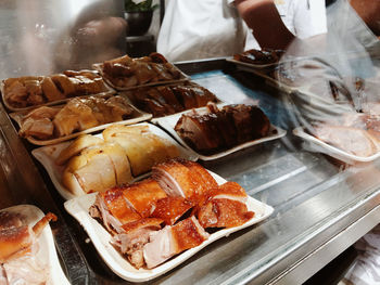 High angle view of food on table in restaurant