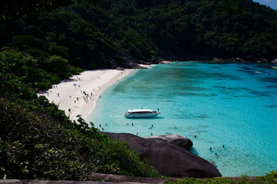 Scenic view of sea against mountain at similan beach,phang nga province, thailand 