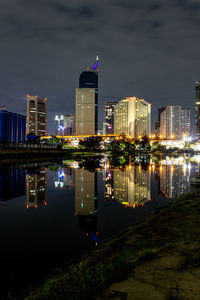 Illuminated buildings in city at night