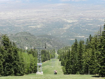 High angle view of trees on landscape. ski lift 