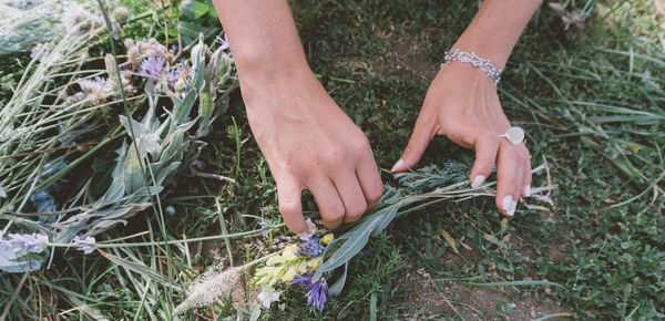 Woman collecting flowers