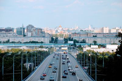 High angle view of cars on road in city