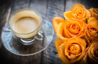 Close-up of coffee cup on table