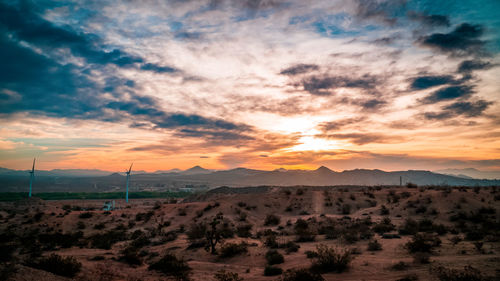 Scenic view of field against sky during sunset