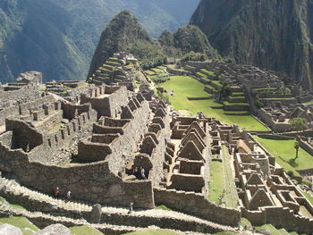 High angle view of old ruins against sky