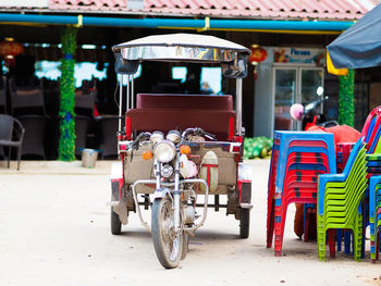 Bicycles parked on street in city