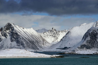 Scenic view of snowcapped mountains against sky