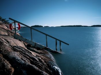 Scenic view of sea against clear blue sky
