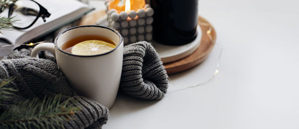 High angle view of coffee on table