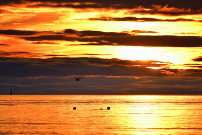 Scenic view of sea against orange sky