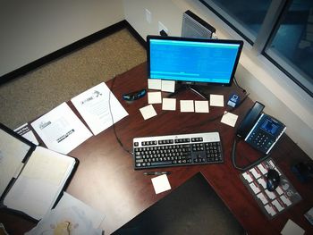 High angle view of laptop keyboard