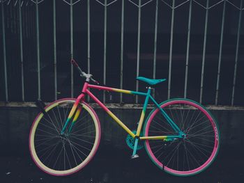 Multi colored bicycle in basket