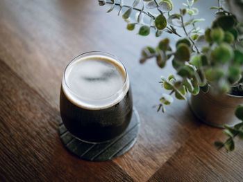 High angle view of drink on table