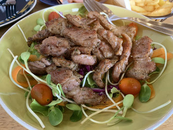 High angle view of meal served in plate