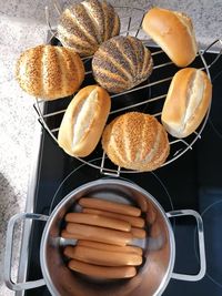 High angle view of breakfast on table