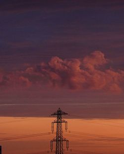 Low angle view of silhouette electricity pylon against sky during sunset