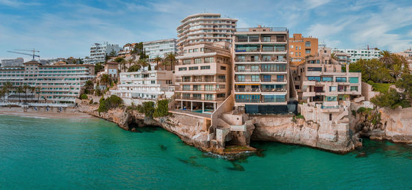 Aerial view on the island mallorca, port and sea, town palma-de-mallorca.