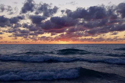 Scenic view of sea against cloudy sky