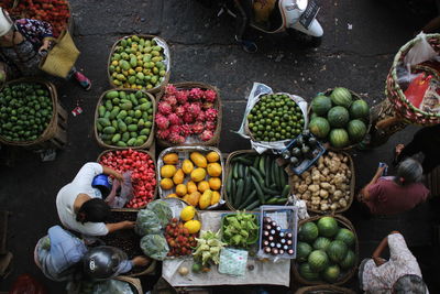 High angle view of fruits for sale in market