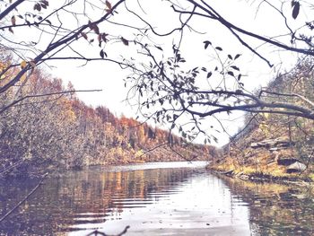Scenic view of lake against sky during autumn