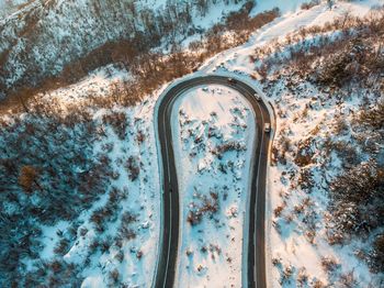 Directly above shot of snow covered metal