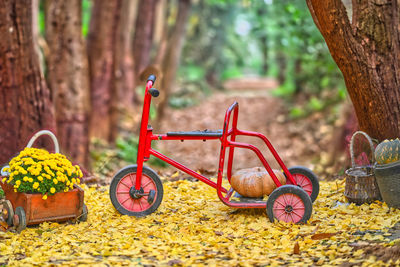 High angle view of bicycle on field