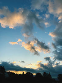 Low angle view of silhouette trees against sky during sunset